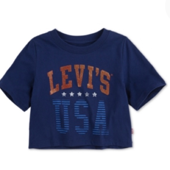 NEW Levi’s Girls USA Americana T-Shirt, Size Youth Medium, Blue - Picture 1 of 6
